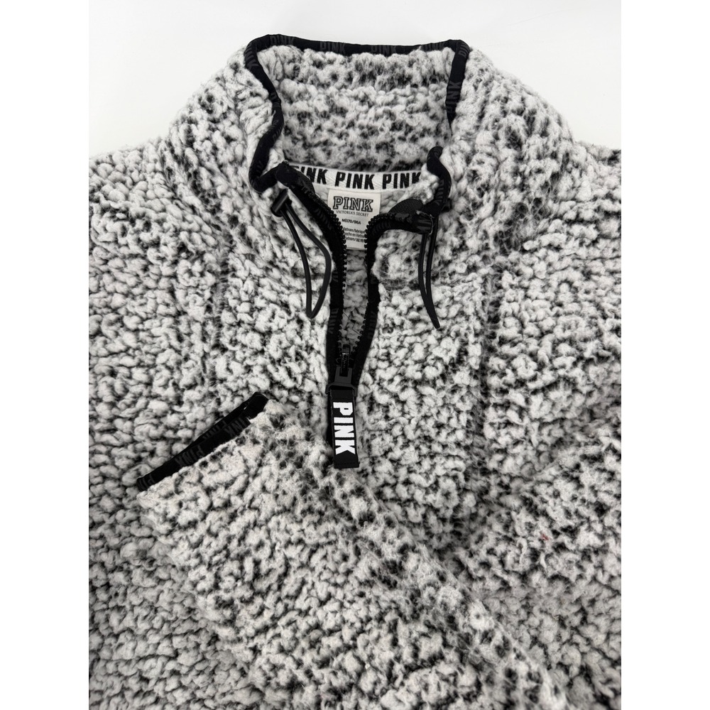 Victorias Secret PINK Sherpa Fleece Quarter Zip Pullover Salt Pepper Medium